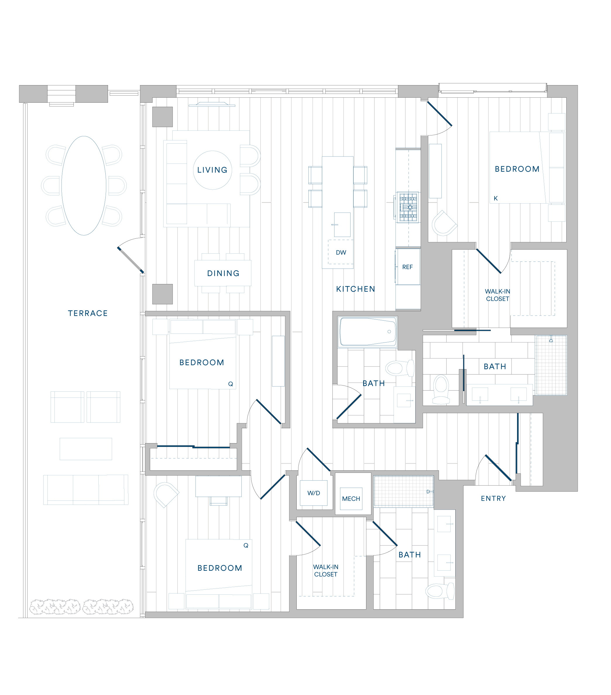 Floorplan for Apartment #1303, 3 bedroom unit at Margarite